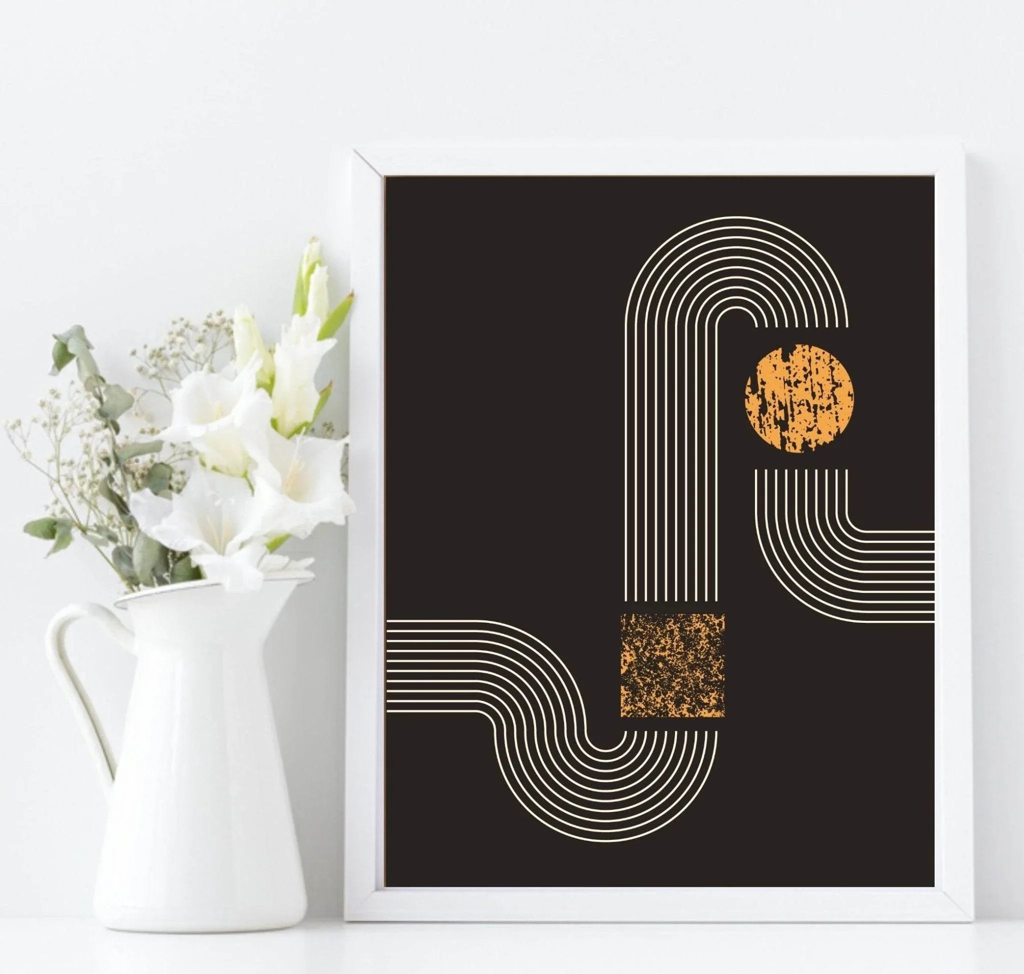 Set Of 4 Black and Matt Gold Moon Track Prints | Modern Wall Art - Larosier Prints