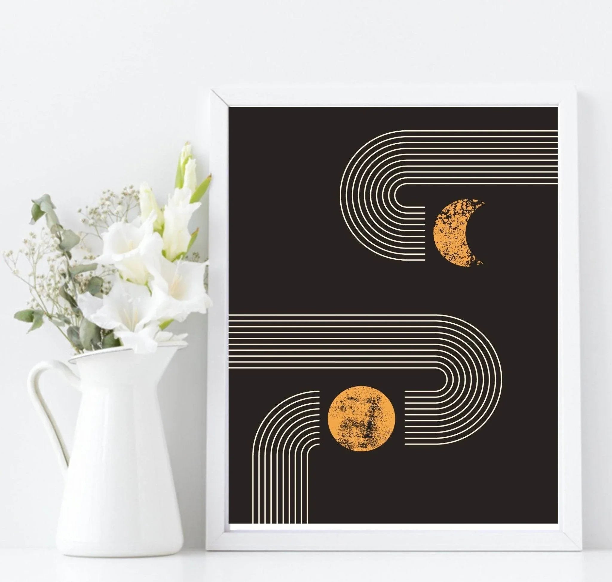 Set Of 4 Black and Matt Gold Moon Track Prints | Modern Wall Art - Larosier Prints