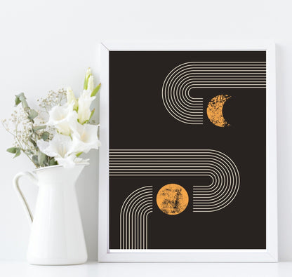 Set Of 4 Black and Matt Gold Moon Track Prints | Modern Wall Art