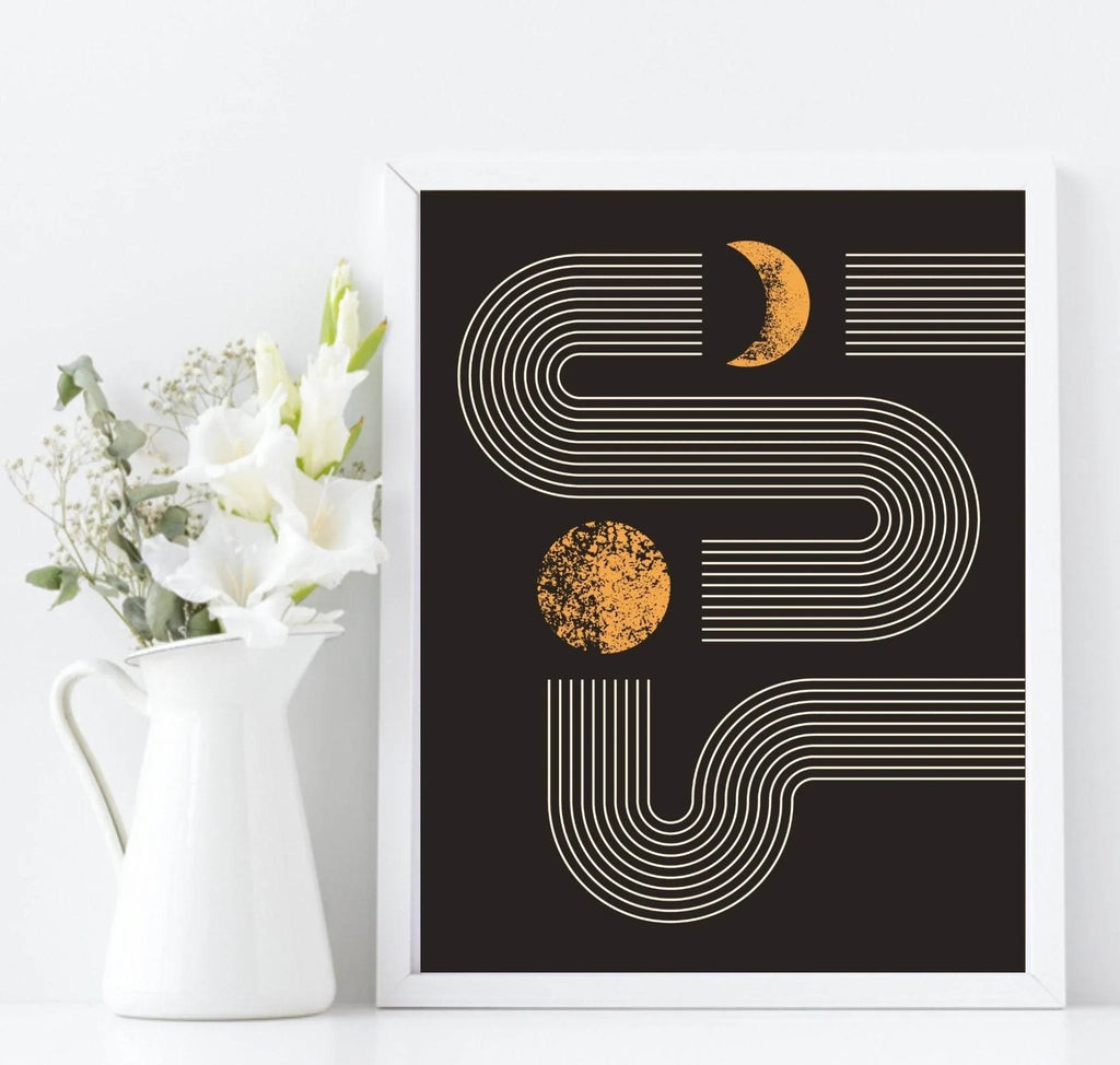 Set Of 4 Black and Matt Gold Moon Track Prints | Modern Wall Art - Larosier Prints