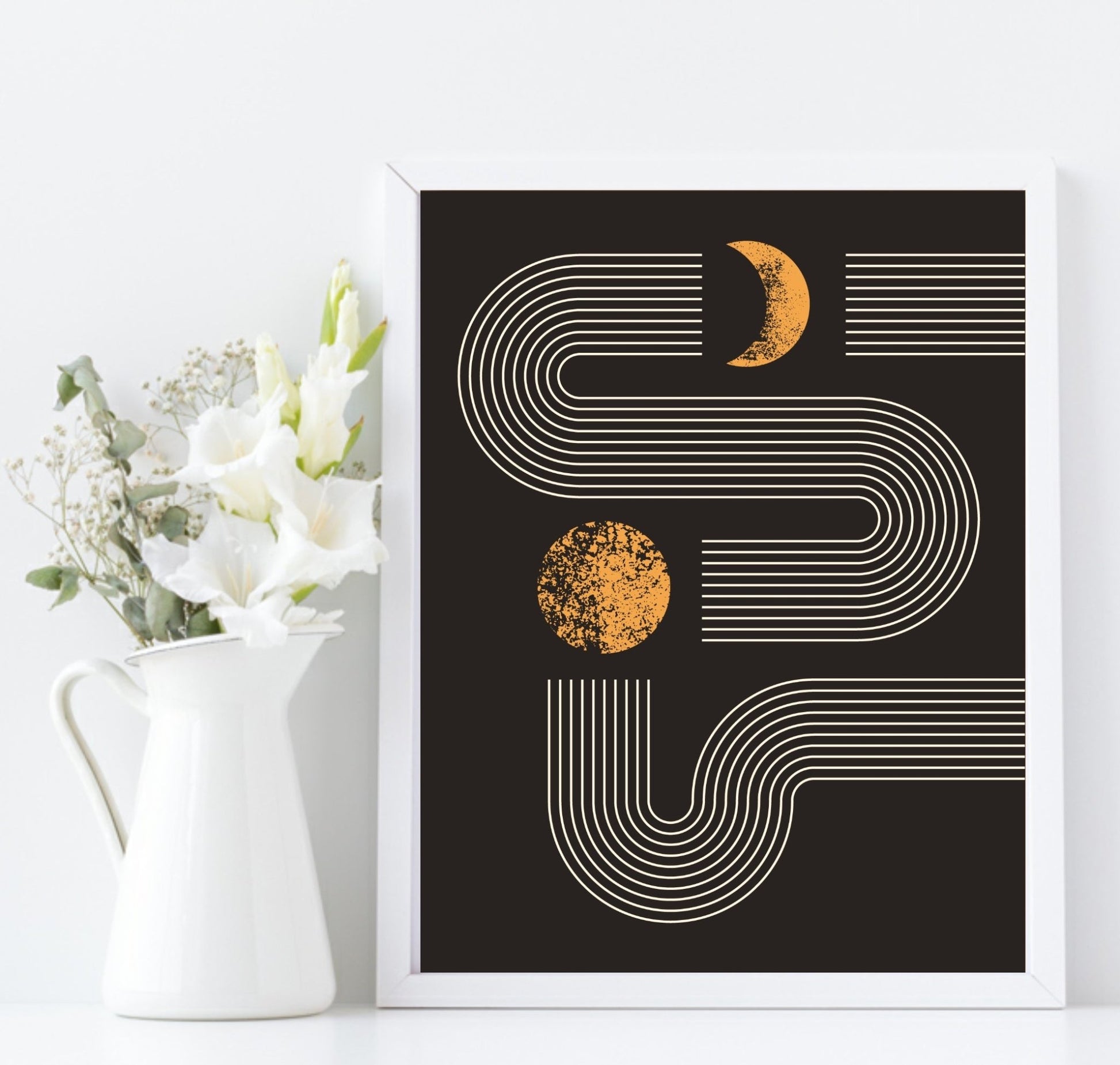 Set Of 4 Black and Matt Gold Moon Track Prints | Modern Wall Art