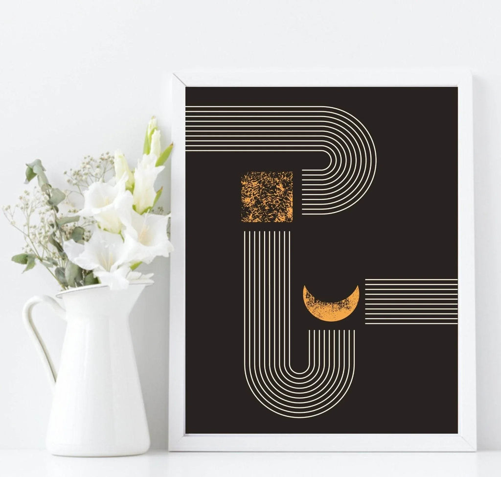 Set Of 4 Black and Matt Gold Moon Track Prints | Modern Wall Art - Larosier Prints