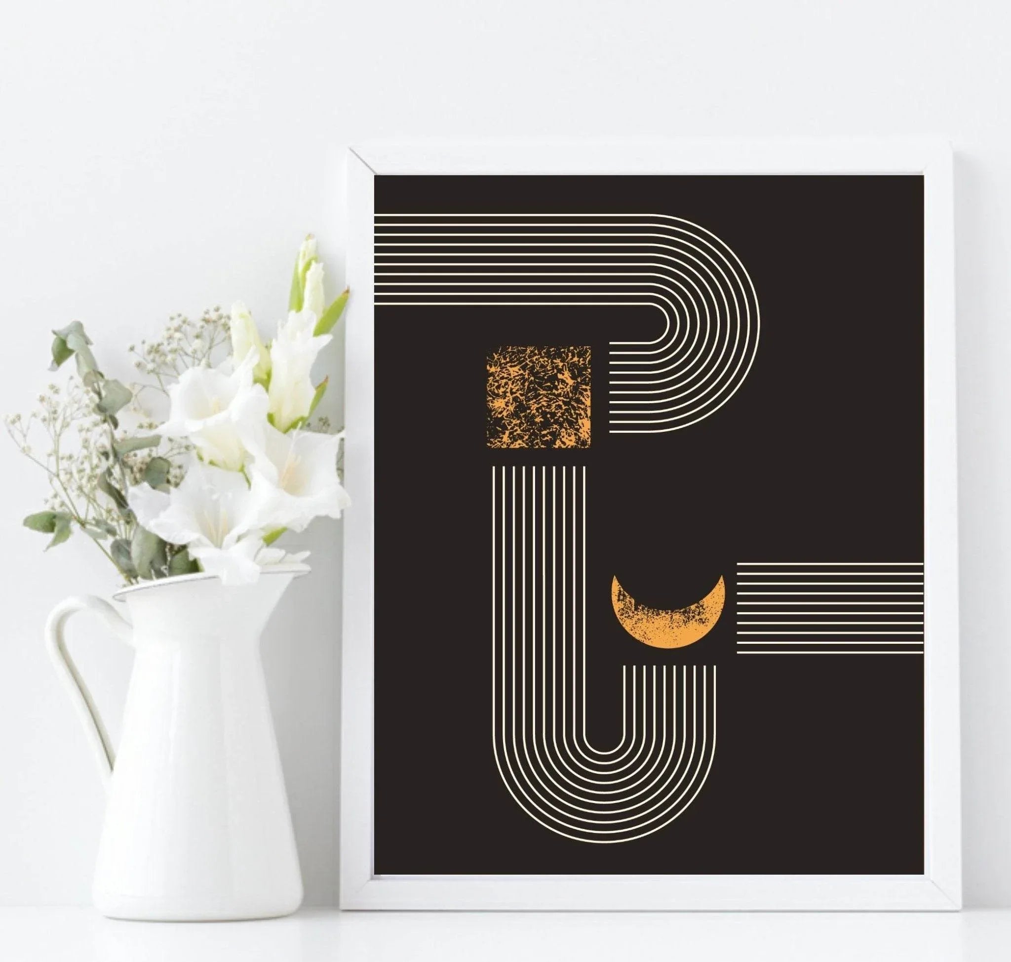 Set Of 4 Black and Matt Gold Moon Track Prints | Modern Wall Art - Larosier Prints