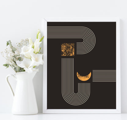 Set Of 4 Black and Matt Gold Moon Track Prints | Modern Wall Art