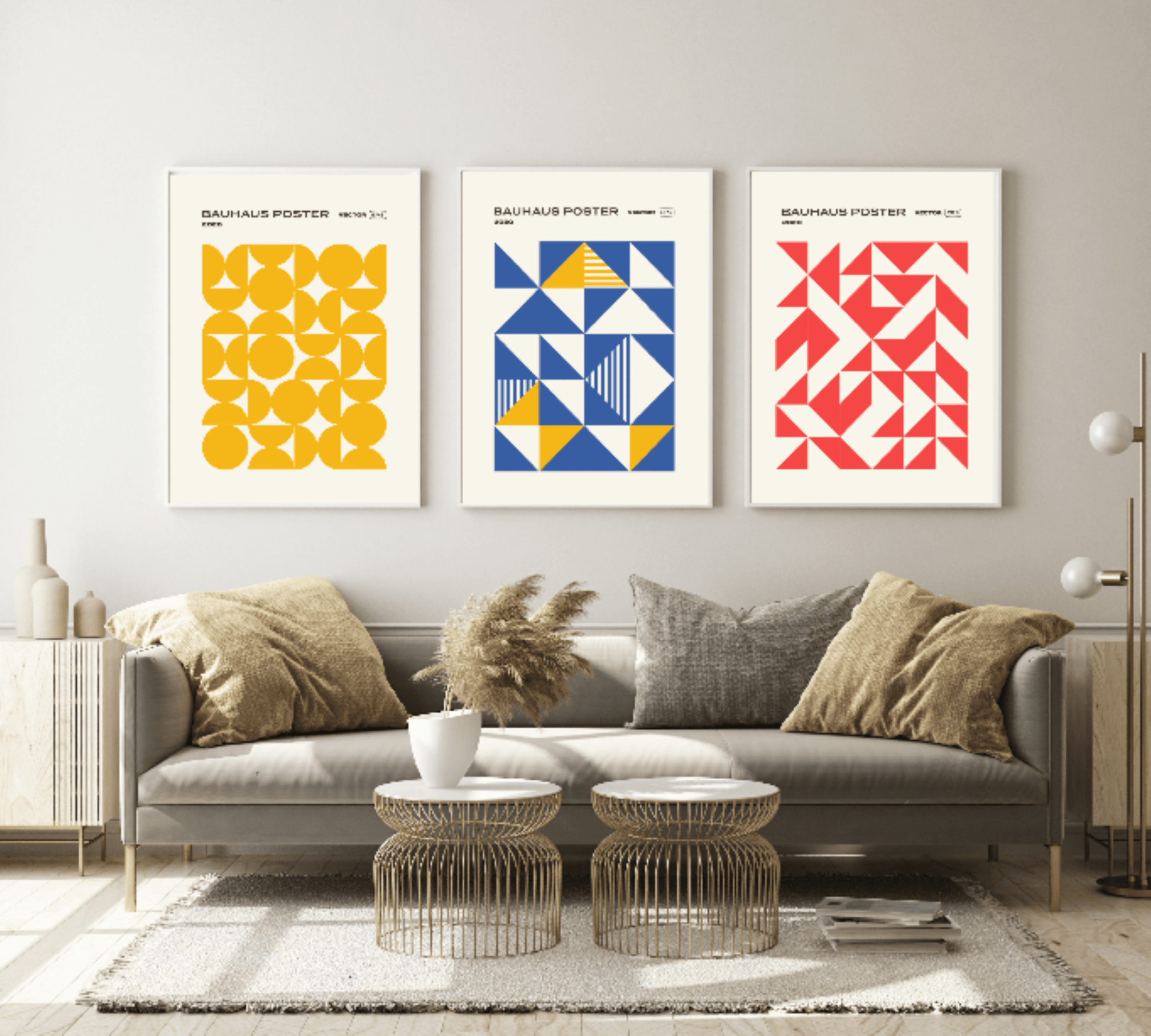 Set Of 4 Bright Bauhaus Inspired Prints | Modern Wall Art