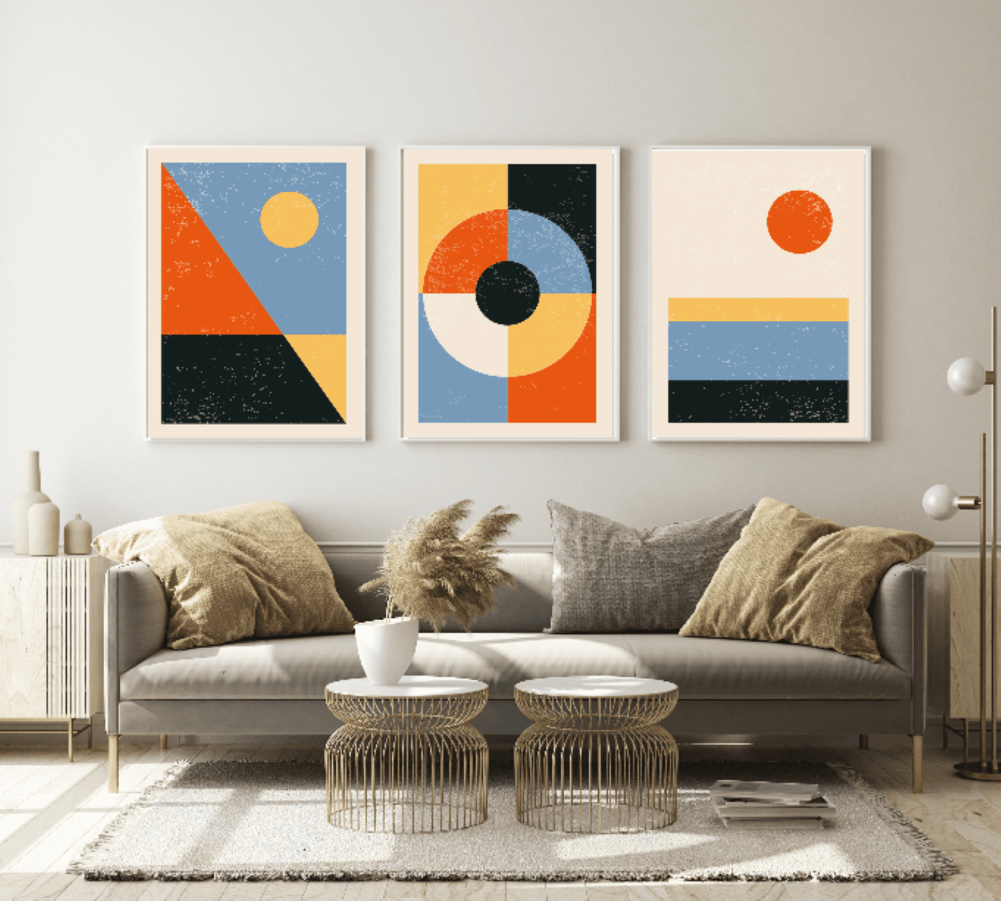 Set of 4 Geometric Abstract Prints | Bright Modern Wall Art Set