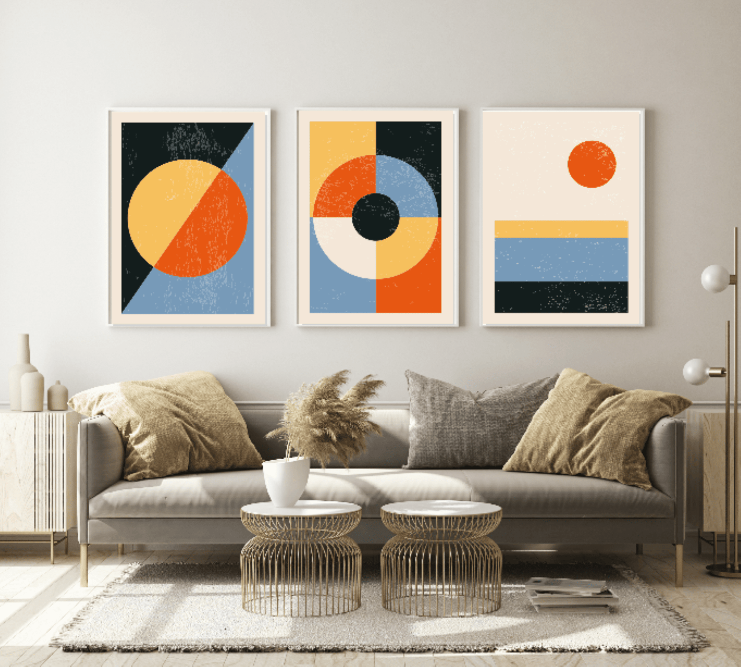 Set of 4 Geometric Abstract Prints | Bright Modern Wall Art Set