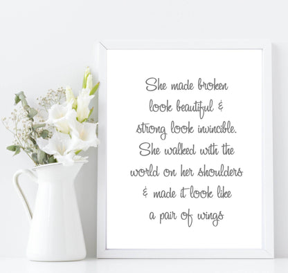 She Made Broken Look Beautiful Print | Inspirational Wall Art