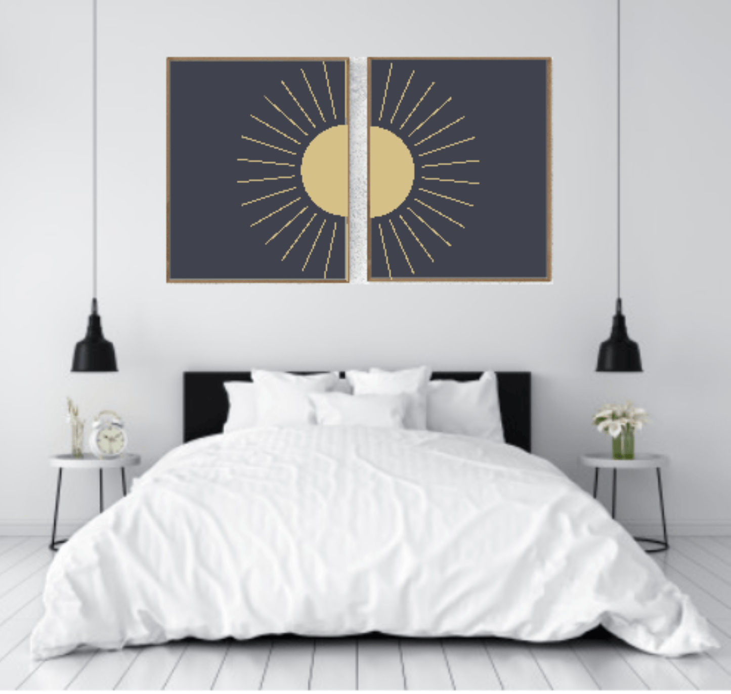 Set of 2 Sunshine Print | Over The Bed Wall Art Black