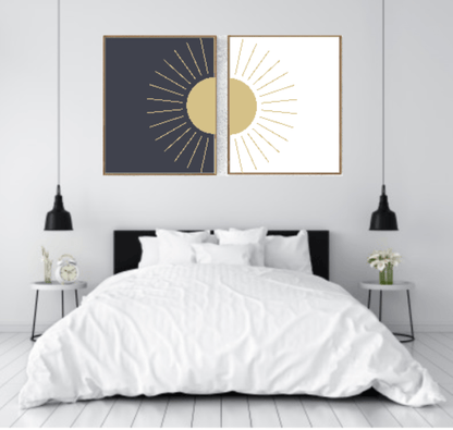 Set of 2 Sunshine Print | Over The Bed Wall Art Black & White