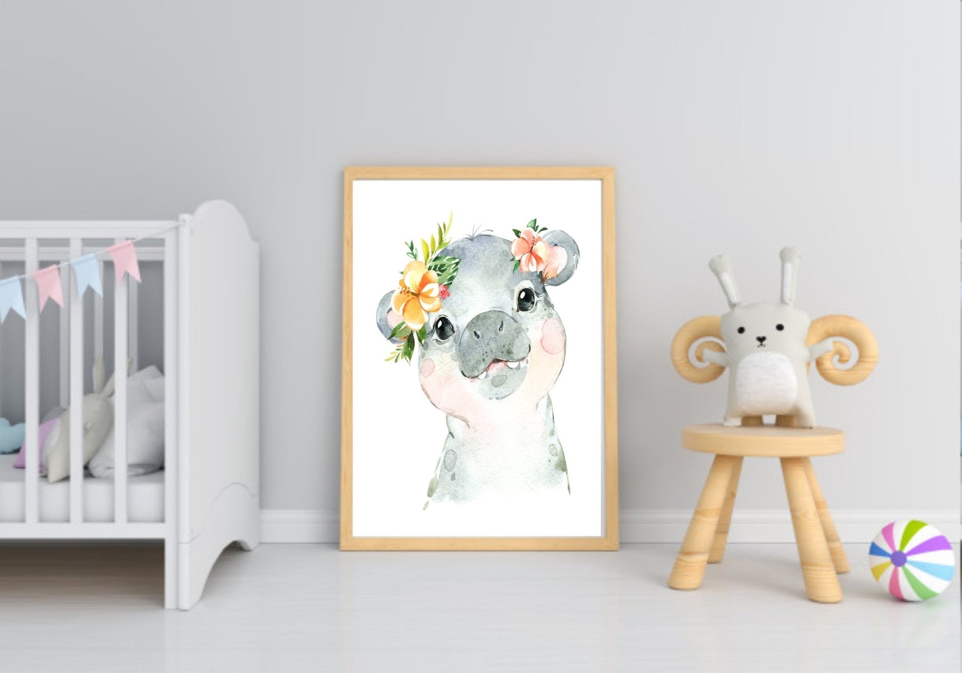 Collection Of Personalised Sweet Animals Prints | Kids Wall Art Hippo