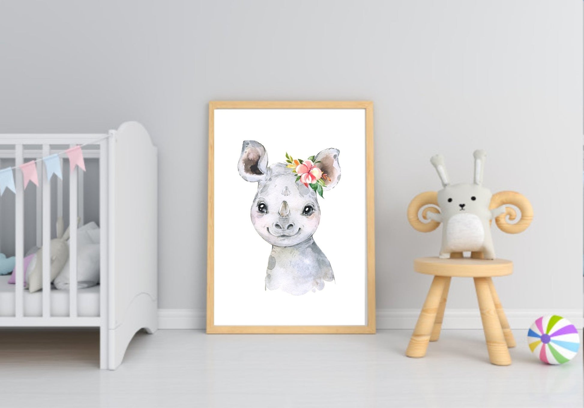 Collection Of Personalised Sweet Animals Prints | Kids Wall Art Rhino