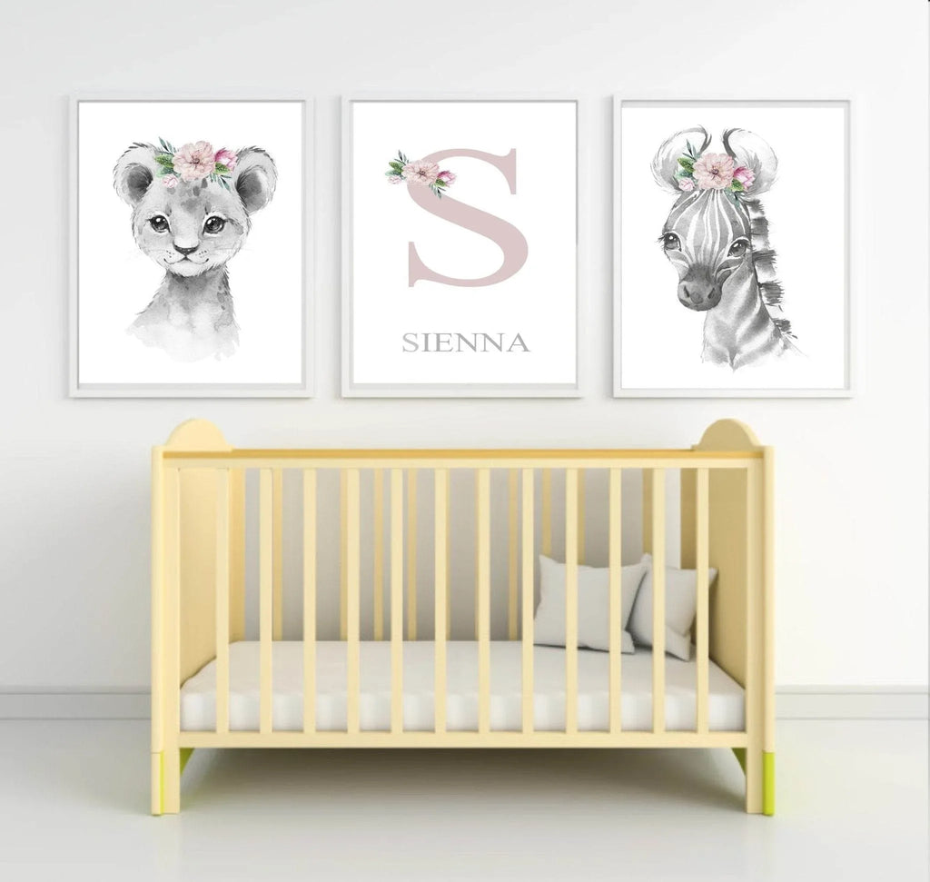 Collection Of Sweet Animals With Floral Elements Prints | Collection Of Nursery Wall Art - Larosier Prints