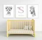 Collection Of Sweet Animals With Floral Elements Prints | Collection Of Nursery Wall Art - Larosier Prints