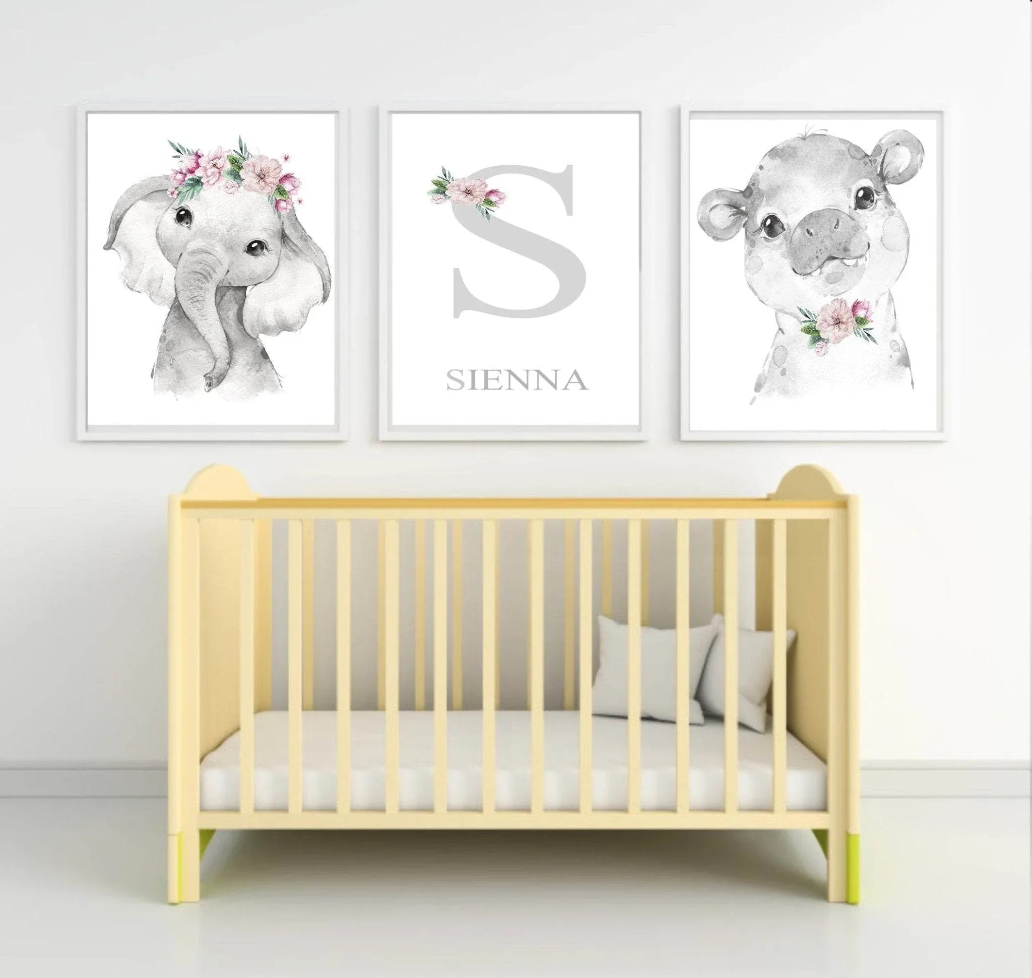 Collection Of Sweet Animals With Floral Elements Prints | Collection Of Nursery Wall Art - Larosier Prints