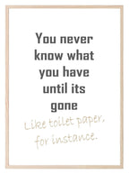 Toilet Humour Print | You Never Know What You have Until It's Gone, Like Toilet Paper Wall Art - Larosier Prints