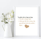 Two Golden Rule Of A Happy Marriage Print | Family & Love Wall Art - Larosier Prints