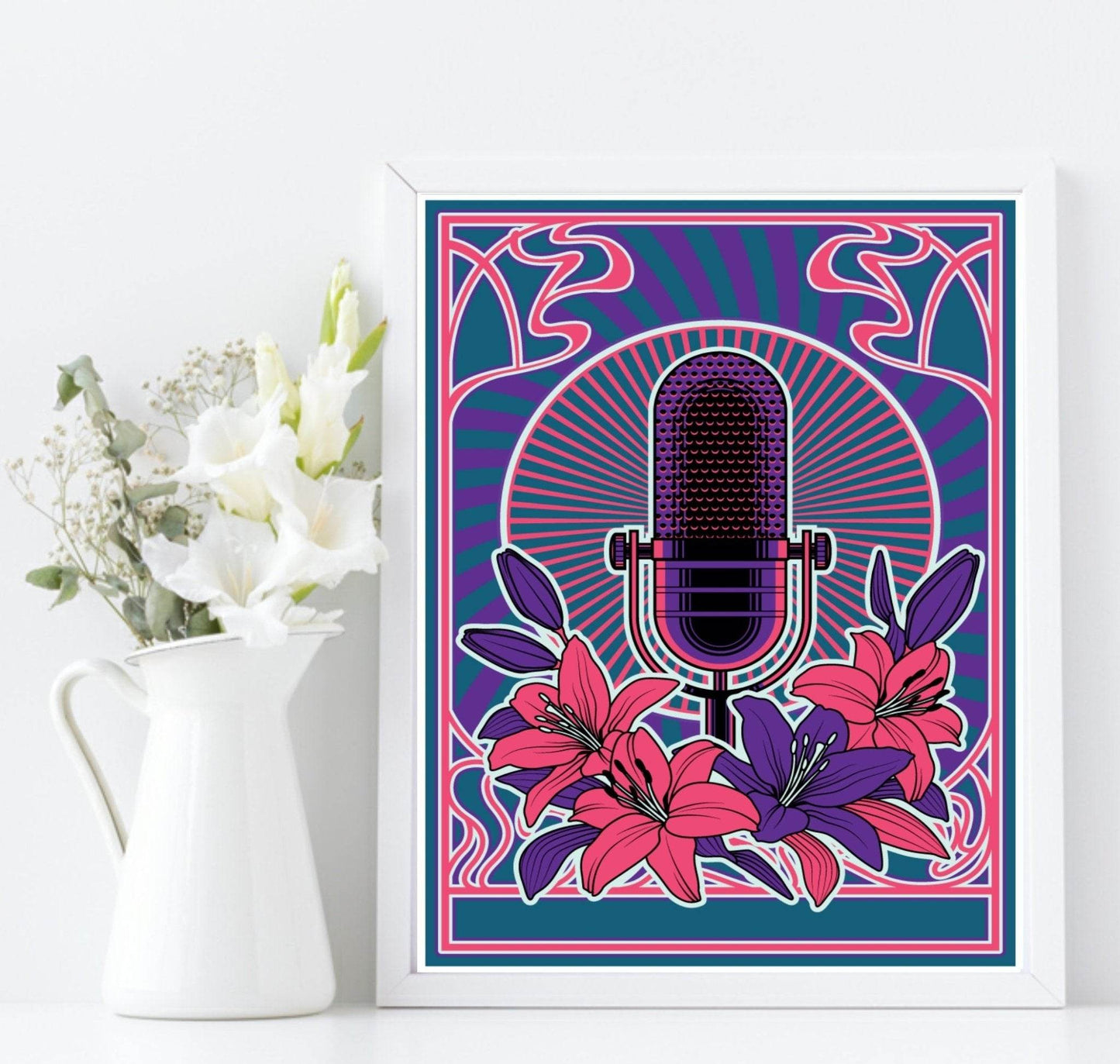 Vintage Microphone Print | Colourful Wall Art