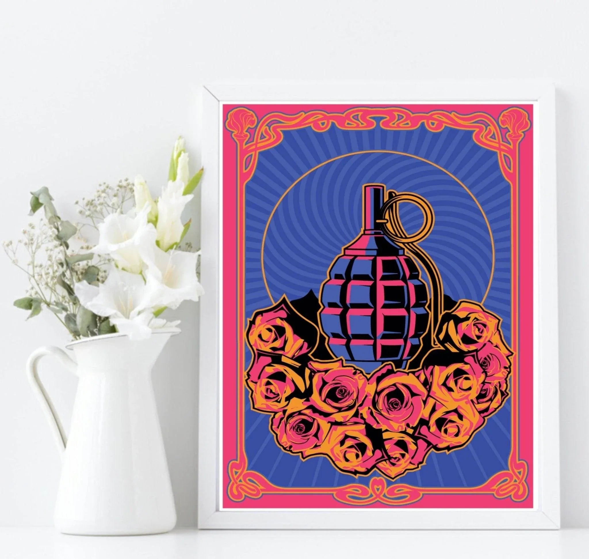 Vintage Bright Rose Print | Colourful Wall Art - Larosier Prints