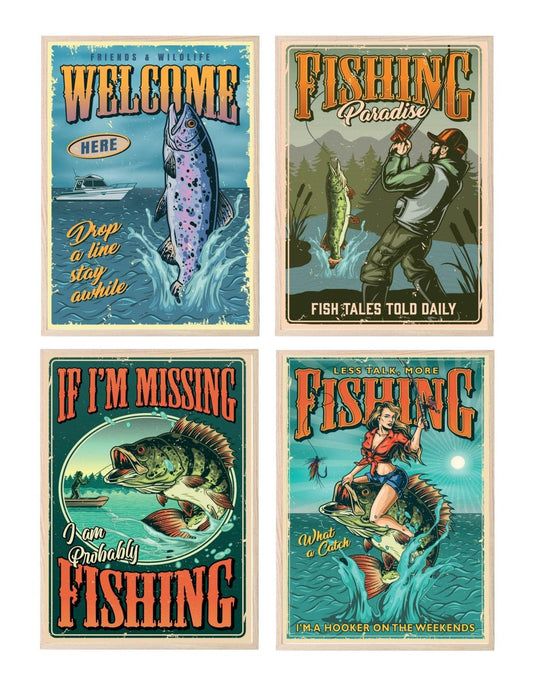Vintage Fishing Collection Prints | Father's Day | Welcome Here | Fishing Paradise | If I'm Missing I Am Probably Fishing | Lets Talk, More Fishing, What a Catch