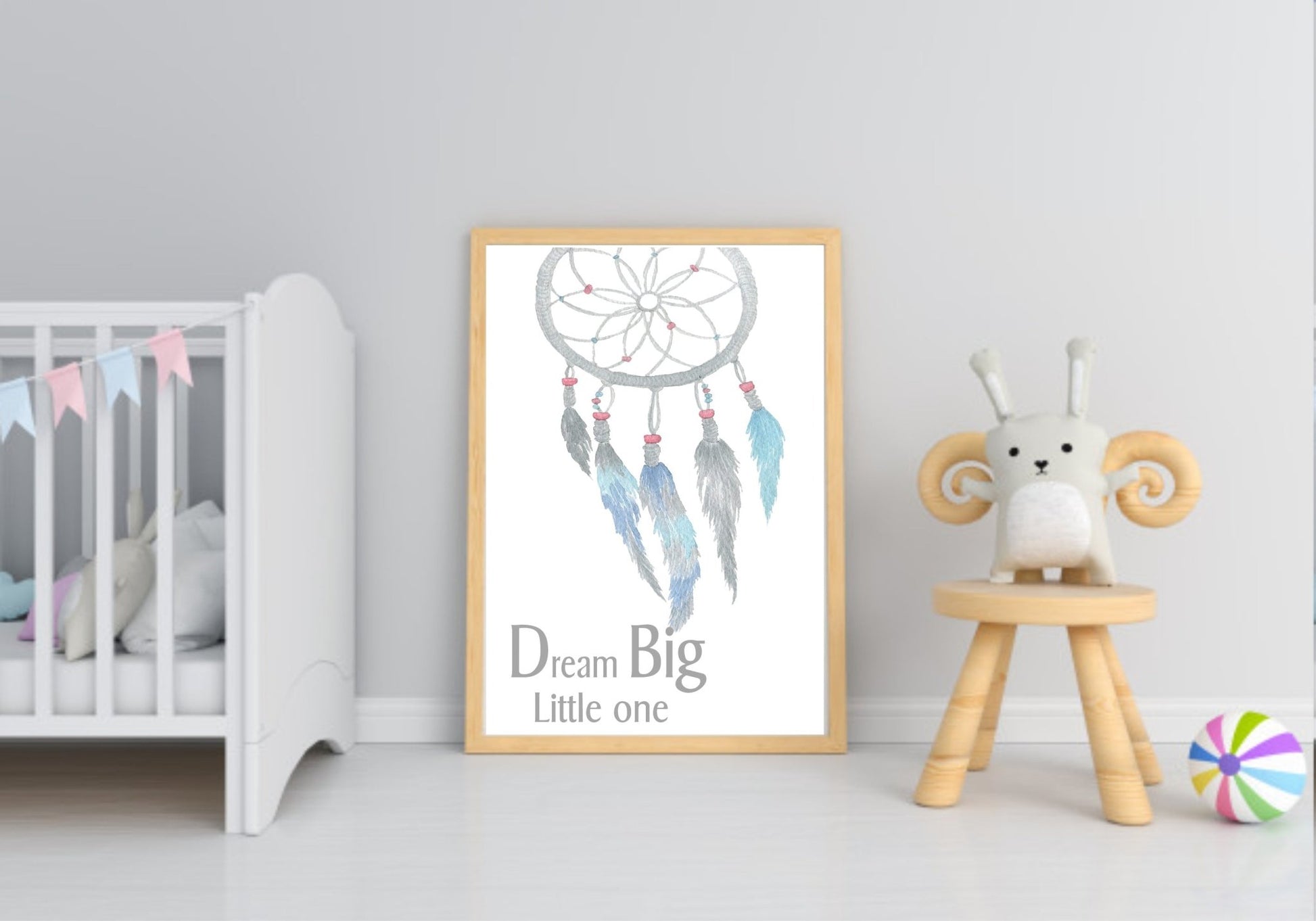 Watercolour Boho Dream Big Little One Print | Dream Catcher Wall Art