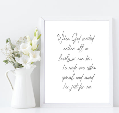 When God Created Mothers Print | Family & Love Wall Art